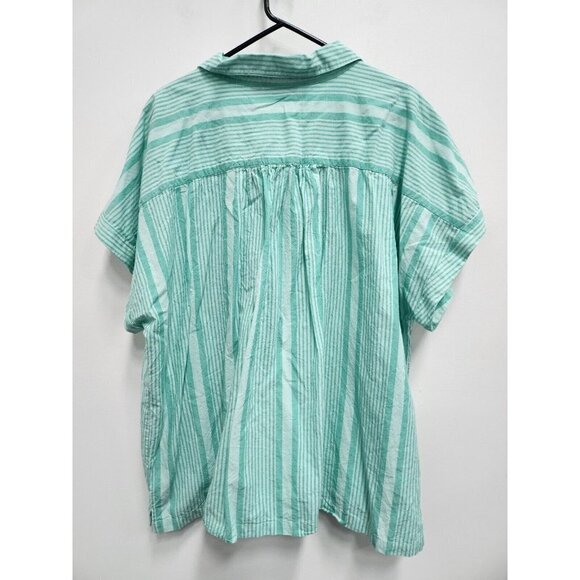 Tolani Collection Womens Striped 1/4 Button Tunic Top Size 3X Mint Green Cotton - Picture 6 of 8
